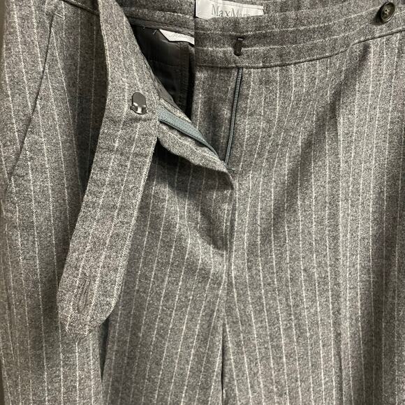 Max Mara Wool Blend Gray Pinstripe Pleated Cuffed Trouser Pants Womens US 2 - Picture 5 of 8